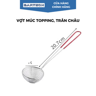Vợt vớt trân châu, múc topping inox cao cấp cán đỏ dài 27cm, đường kính vợt 6.5cm - bartech