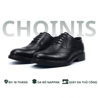 Giày Tây Nam Da Bò Nappan Cao Cấp Oxford Wingtip đế tăng chiều cao 3cm cao su đúng nguyên khối
