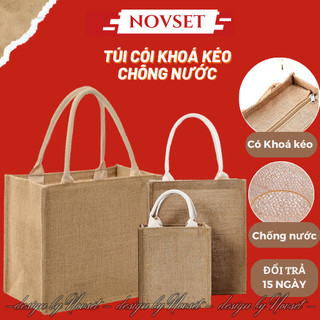 Túi cói vintage có khoá kéo NOVSET Túi cói size to xách tay , túi cói đi biển túi du lịch , túi cói áo dài chống nước
