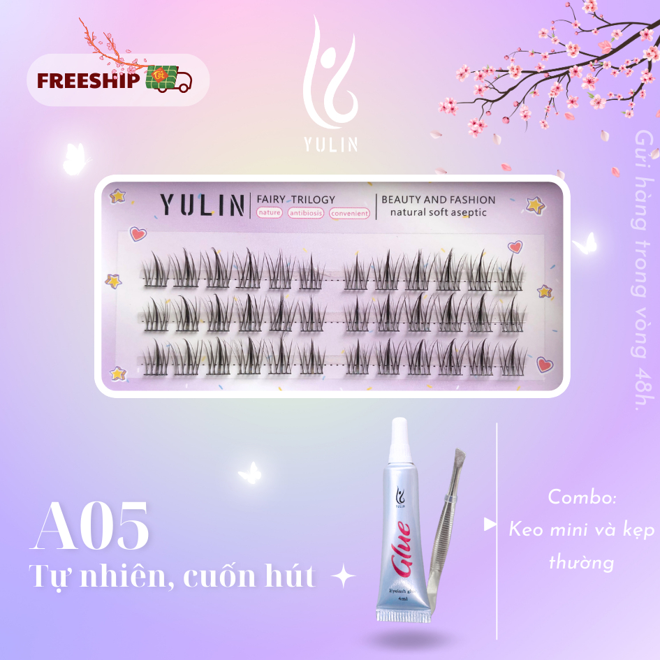 Mi giả tách sợi siêu mảnh và tự nhiên YULIN mã A05, mi tách sợi tặng kèm keo và kẹp lấy