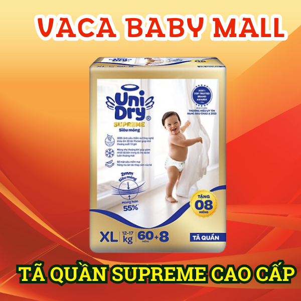 Mẫu mới Tã quần Unidry Supreme siêu mỏng đủ size M76+8 L68+8 XL60+8