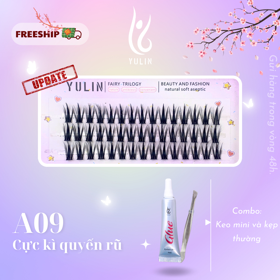 Mi giả tách sợi siêu mảnh và tự nhiên YULIN mã A09, mi tách sợi tặng kèm keo và kẹp lấy