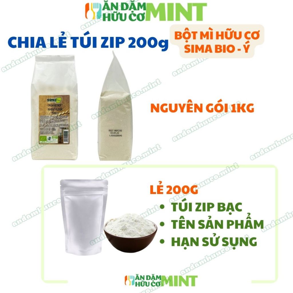 Bột mì trắng hữu cơ đa dụng Sima bio 1kg làm bánh, nấu ăn cho bé - Mint ăn dặm