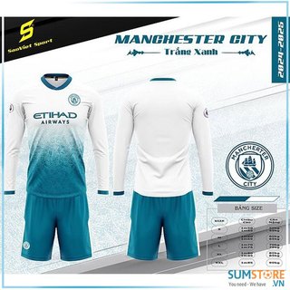 Áo Đá Banh Man City Trắng SV Dài Tay 2024 - Đồ Bóng Đá Đẹp Mới Nhất
