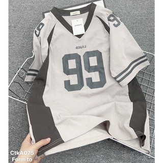 Áo thun bóng chày số 99 phối sườn cổ tim chất cotton khô mềm mịn kiểu dáng unisex trẻ trung năng động