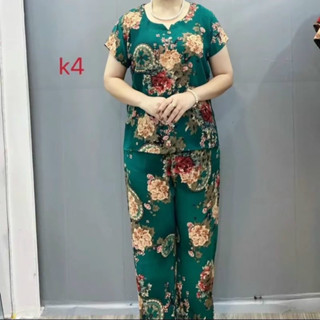 Đồ bộ nữ trung niên lụa hàn quần dài áo cộc tay bộ quần áo cho bà cho mẹ họa tiết nhã nhặn quý phái