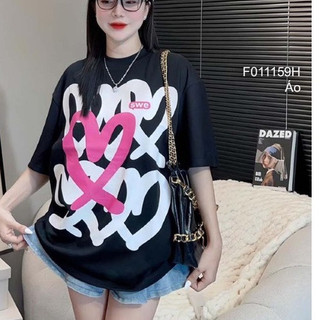 Áo thun unisex , áo phông nam nữ in full hình trái tim t18