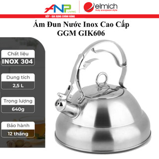 Ấm Siêu Tốc Đáy Từ 3 Lớp inox 304 Elmich GGM GIK 606 (Dung Tích 2,5L - Có Còi Báo Khi Nước Sôi)