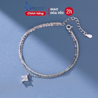 Lắc tay bạc nữ 925 kim sa lấp lánh dáng kép siêu xinh móc khoá chắc chắn - LT2951 - Bảo Ngọc Jewelry