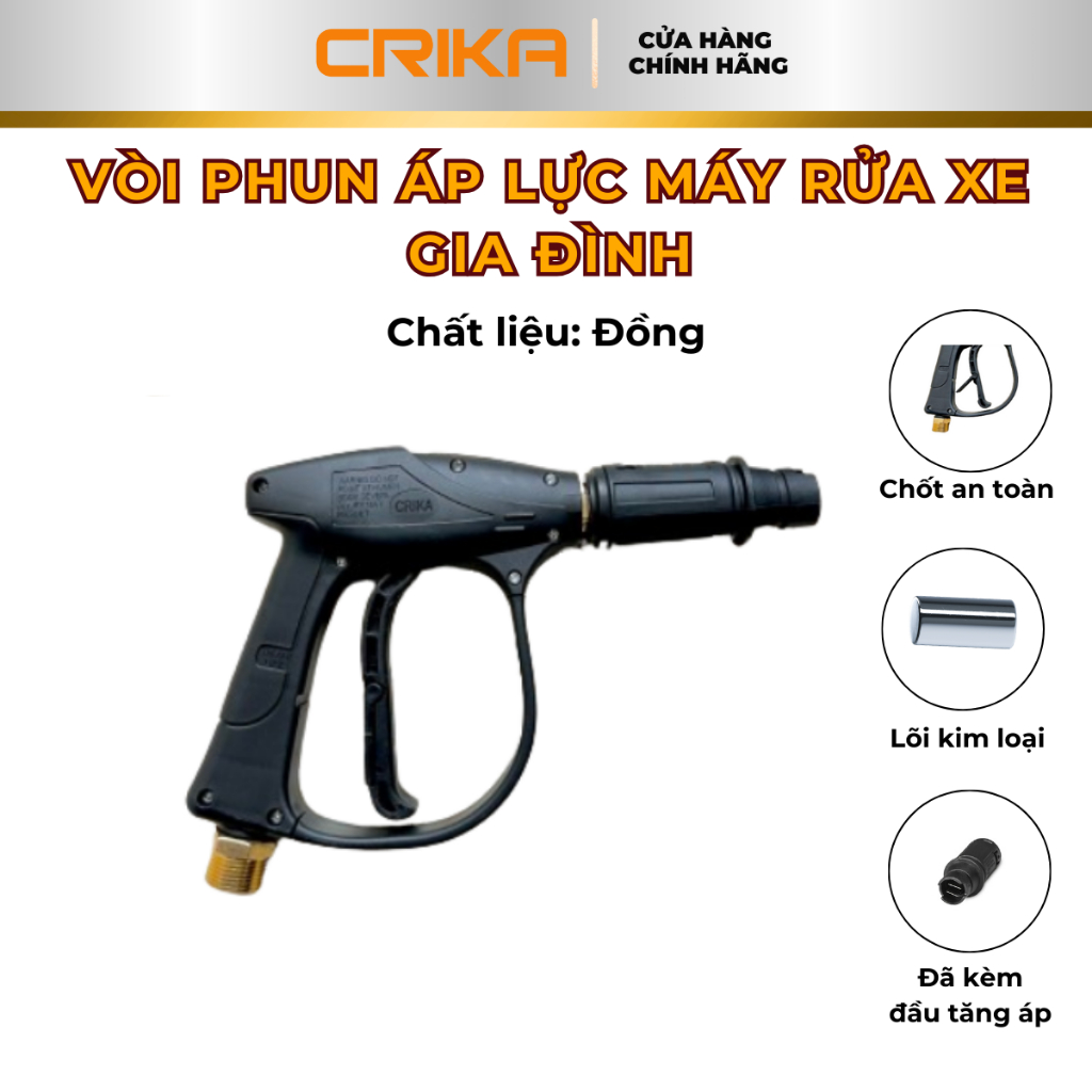 Vòi xịt chuyên dụng CRIKA cho máy rửa xe mini gia đình lõi thép - cao áp, chịu áp lực cao