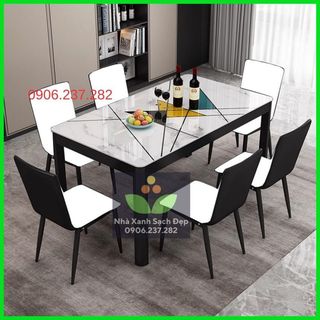 Bộ bàn ăn cao cấp mặt kính 120x70cm - bộ 1 bàn 4 ghế ăn cơm bàn mặt kính ghế da, bộ bàn ghế ăn cơm
