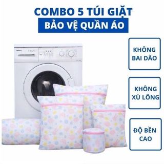 Bộ 5 túi lưới giặt quần áo, đồ lót đủ kích thước cho cả gia đình, sét 5 túi đựng giặt quần áo cao cấp
