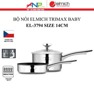 Bộ Nồi INOX Liền Đáy Elmich Trimax Baby EL-3794 (1 Nồi Bột & 1 Chảo Size 14cm)