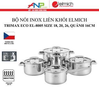Bộ 4 Nồi Inox Liền Đáy Elmich Trimax ECO EL-8005 size 18, 20, 26 Quánh 16cm