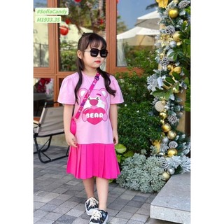 Váy bé gái - đầm gấu dâu hồng cotton Bear phong cách mùa hè