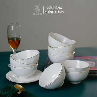 Bộ bát ăn cơm viền vàng 12k đẳng cấp - Chén cơm viền vàng sứ Minh Châu set 6 và set 10 bát ăn