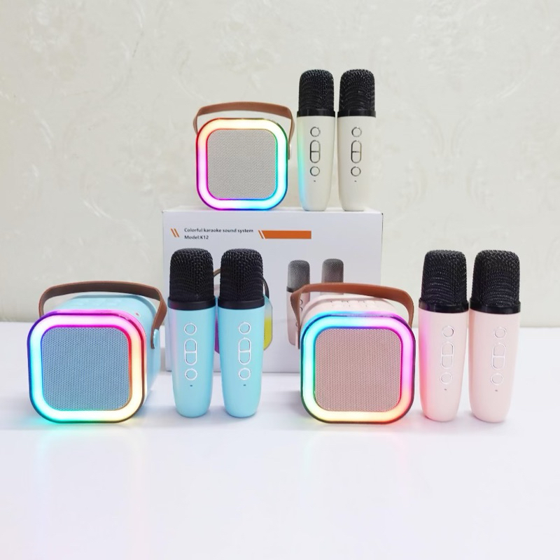 Loa Bluetooth mini K12 Kèm 2 Micro Không Dây Hát Karaoke Tại Nhà, Âm Thanh Hay Bass Cực Chuẩn