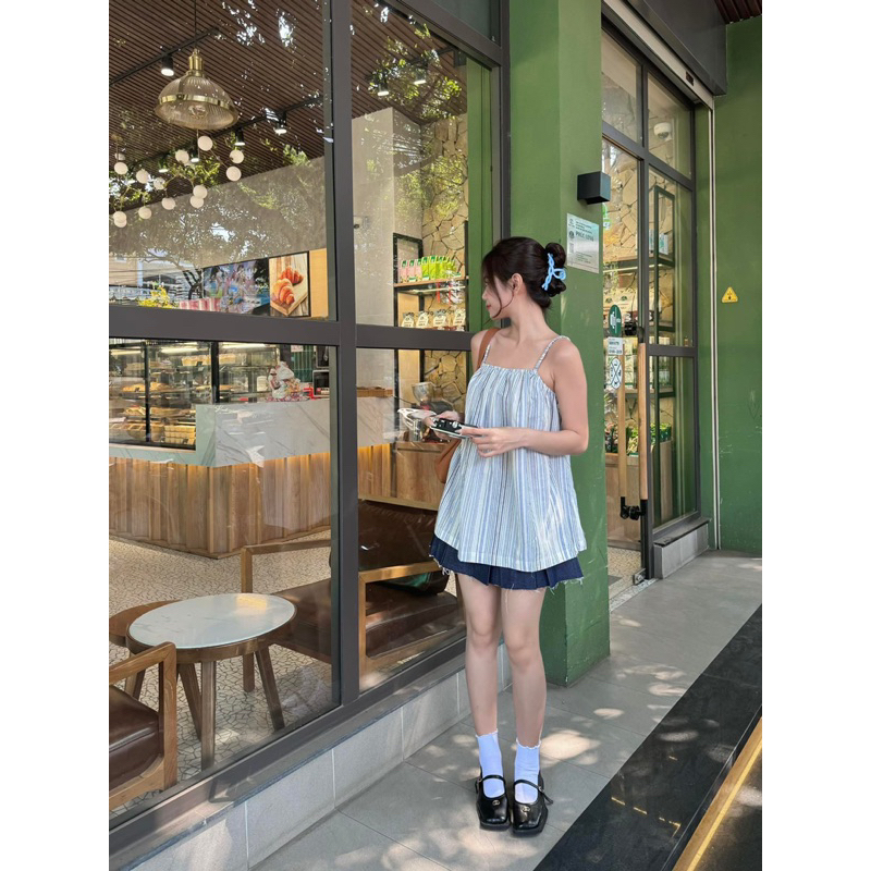 [RÁCH STORE] Áo Kiểu - 2 Dây - Cột Nơ Ngang Sau - Kẻ Dọc