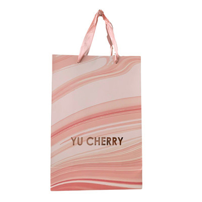 YU CHERRY | Túi giấy quai lụa hồng, chữ ép ánh kim TUIGIAY