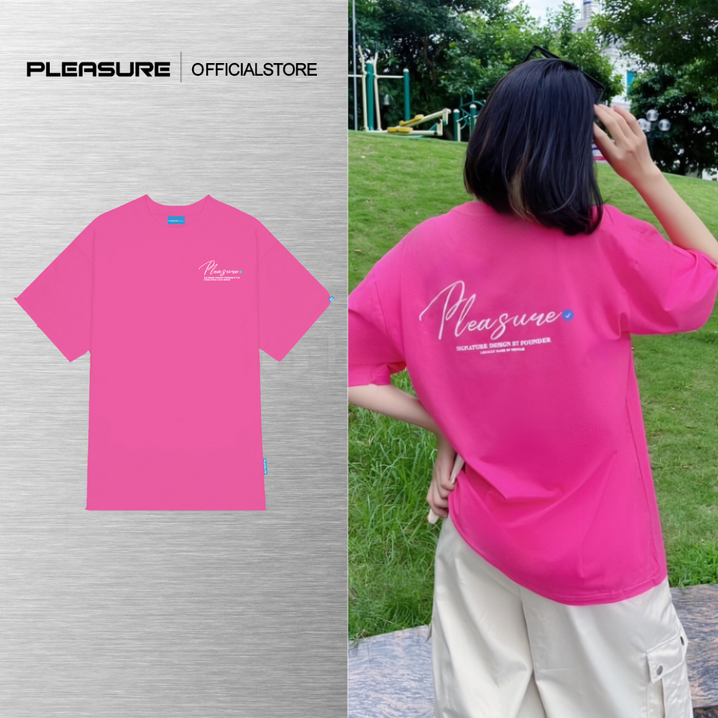 Áo thun Nam Nữ PLEASURE Signature/Hồng/Tick xanh, Áo phông Unisex Cotton 2 chiều oversize form rộng PLEASURE BRAND