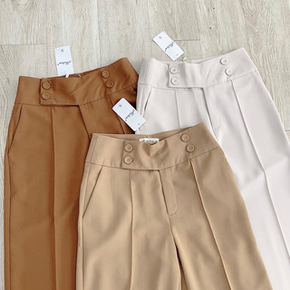 Quần suông phối cạp 4 cúc bọc