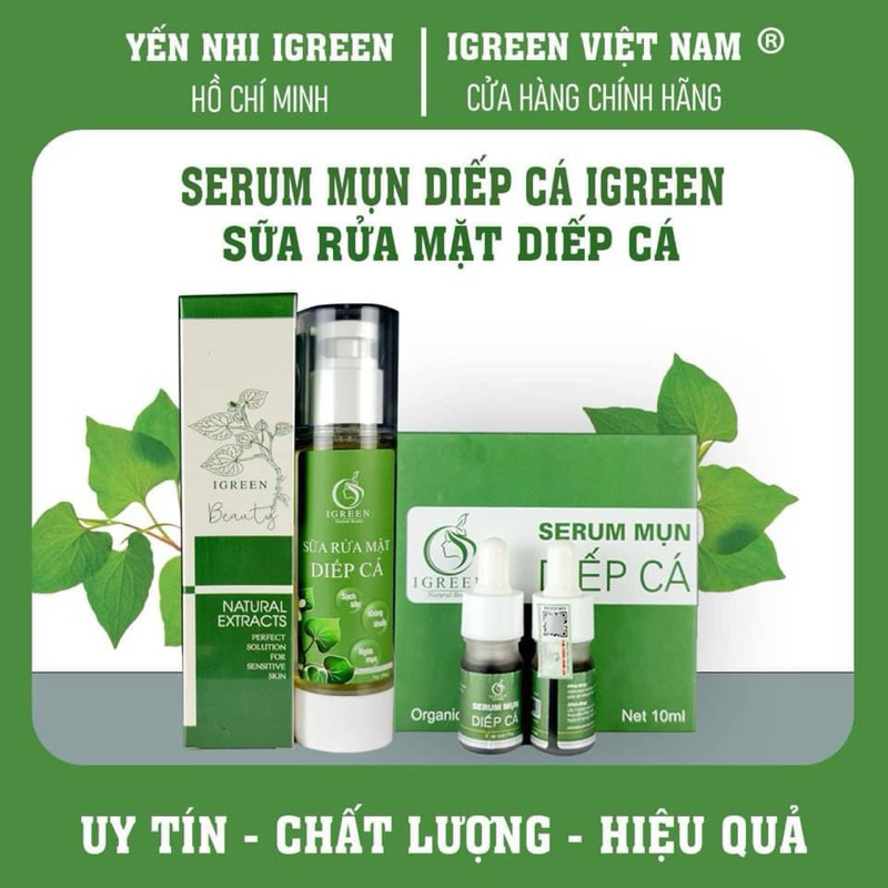COMBO SỬA RỬA MẶT & SERUM DIẾP CÁ CHO DA HẾT MỤN, THÂM - IGREEN