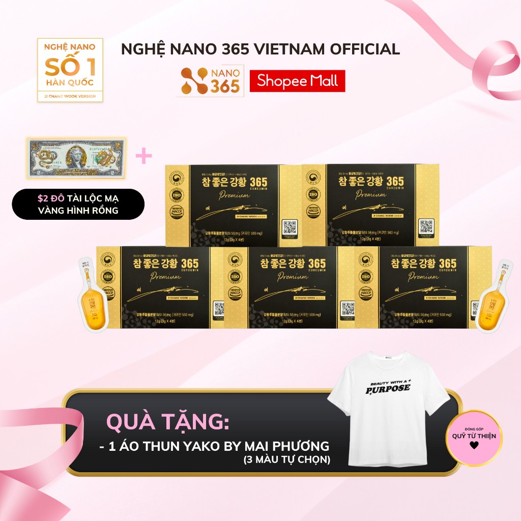 [TẶNG $2 MẠ VÀNG - COMBO GIA ĐÌNH] Combo 5 Hộp Tinh Chất Nghệ Nano Curcumin 365 Premium Hàn Quốc Hộp (160 tuýp)