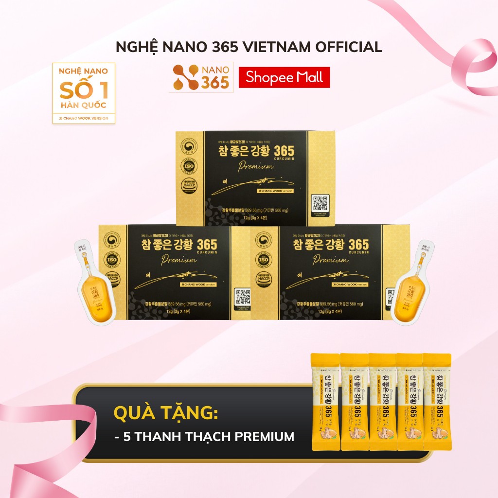 [QUÀ HẤP DẪN - COMBO GIA ĐÌNH] Combo 3 Hộp Tinh Chất Nghệ Nano Curcumin 365 Premium Hàn Quốc Hộp (96 tuýp)