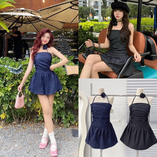 Đầm Quây Jean Mềm Kèm Dây Jocker Cổ (Loại 1) Đầm Quây Denim Form Ngắn Style Dễ Thương