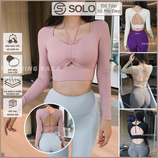 Áo Tập Gym Yoga Pilates Dài Tay CÓ MÚT Ôm Body Cổ Dây Nhún Ngực Thun Poly Solo Sportswear 683