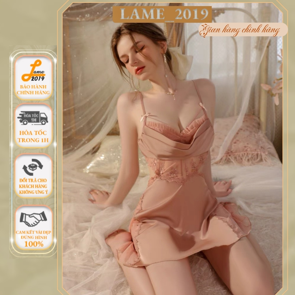 Váy ngủ sexy - váy 2 dây phối ren mềm mại thoáng mát, đò ngủ lụa dáng xòe tôn dáng