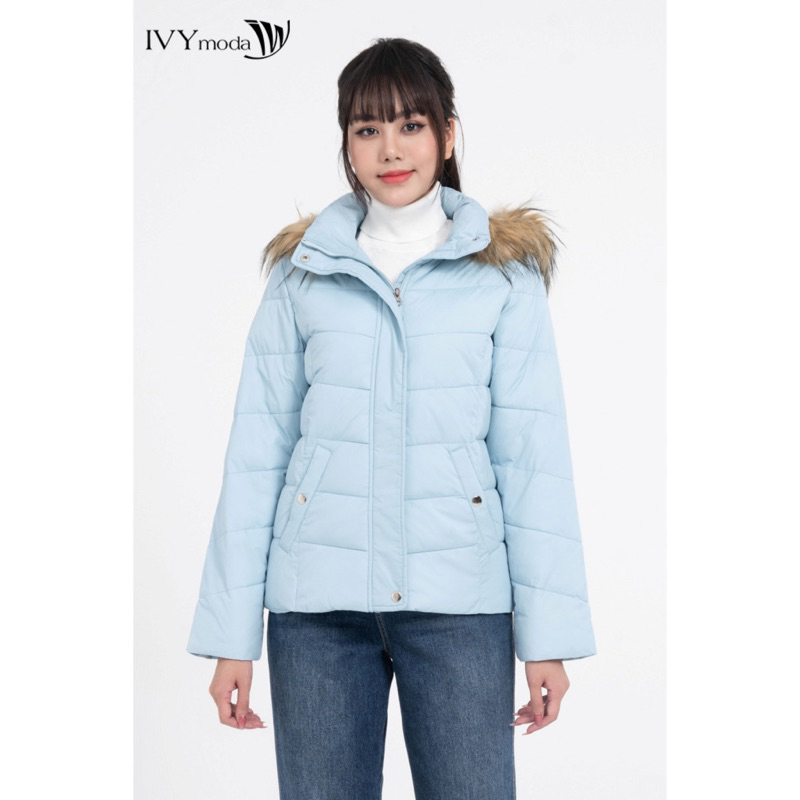 Áo khoác phao nữ cổ viền lông IVY moda newtag
