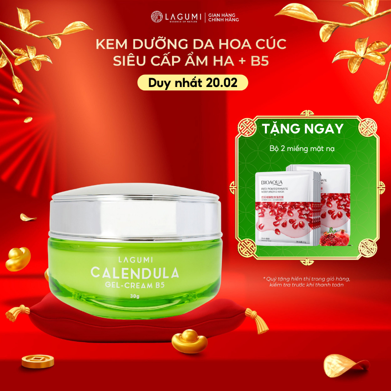 Kem dưỡng ẩm LAGUMI cho da dầu, mụn với B5, Calendula cấp ẩm, kiềm dầu, giảm thâm mụn 30g an toàn cho mẹ bầu - BIBABO