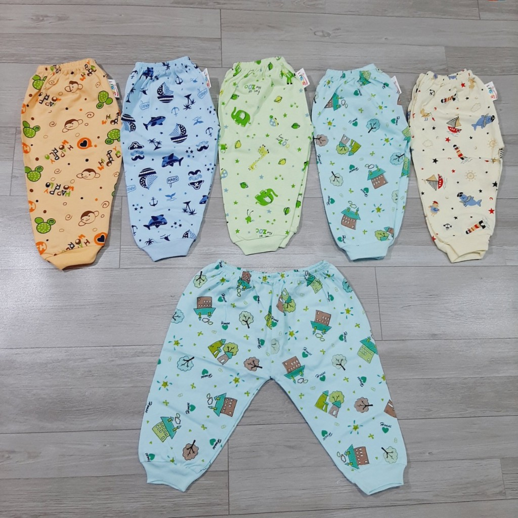Quần Dài Chục Màu Bo Gấu In Họa Tiểt Cho Bé Susu (1 Quần)/Size 1-5 Cho Bé 5-15Kg/Chất Vải 100%Thun C