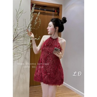 Váy Lông cổ Yếm Khâu đá đính đá Nơ Siêu Xinh Hót Hít