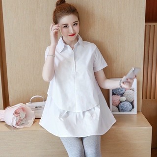 Áo sơ mi bầu công sở mặc bầu kết hợp sau sinh tiện lợi
