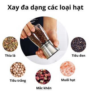 Dụng cụ xay tiêu cầm tay inox cao cấp - lọ xay tiêu, hũ đựng tiêu thủy tinh