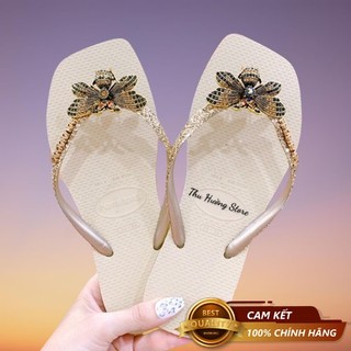  Dép Kẹp Nữ Havaianas Đế Vuông Kim Tuyến Sợi Kem Đính Phụ Kiện Ong 