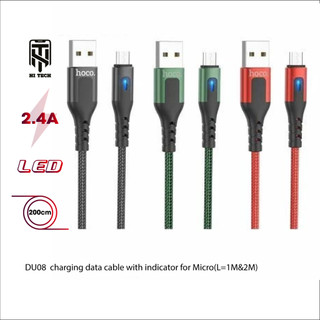 Cáp sạc hoco du08/du08 plus micro usb, sạc nhanh 2.4a, dây bọc dù chống đứt, có đèn led dài 1m/2m.
