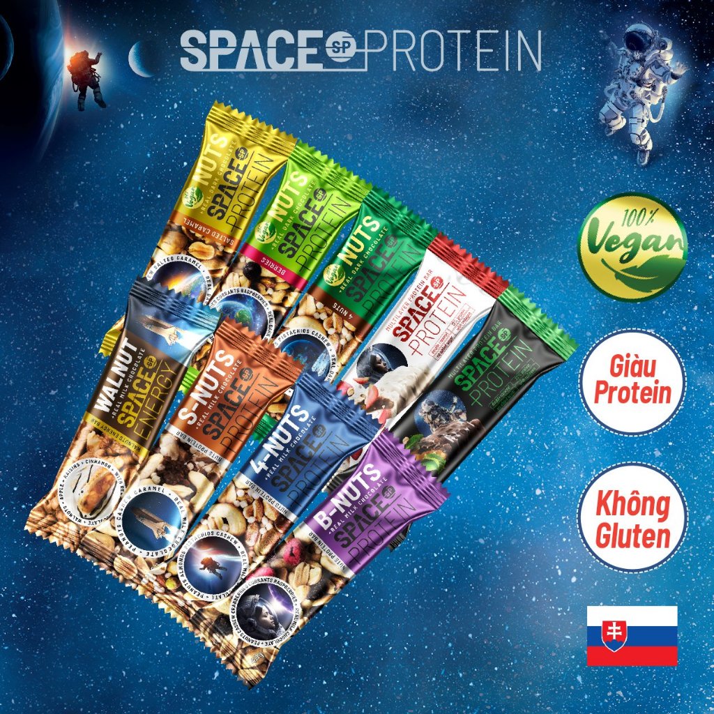 Thanh protein bar các loại hạt dinh dưỡng Gluten Free Space Protein 40g