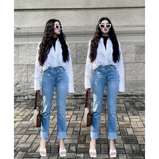 Quần jean nữ ống đứng lật line nhiều màu URATV