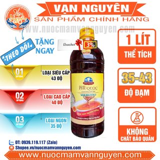 Nước mắm phú quốc Vạn Nguyên chai 1 lít 35-40-43 độ đạm nguyên chất thơm ngon (1 chai)