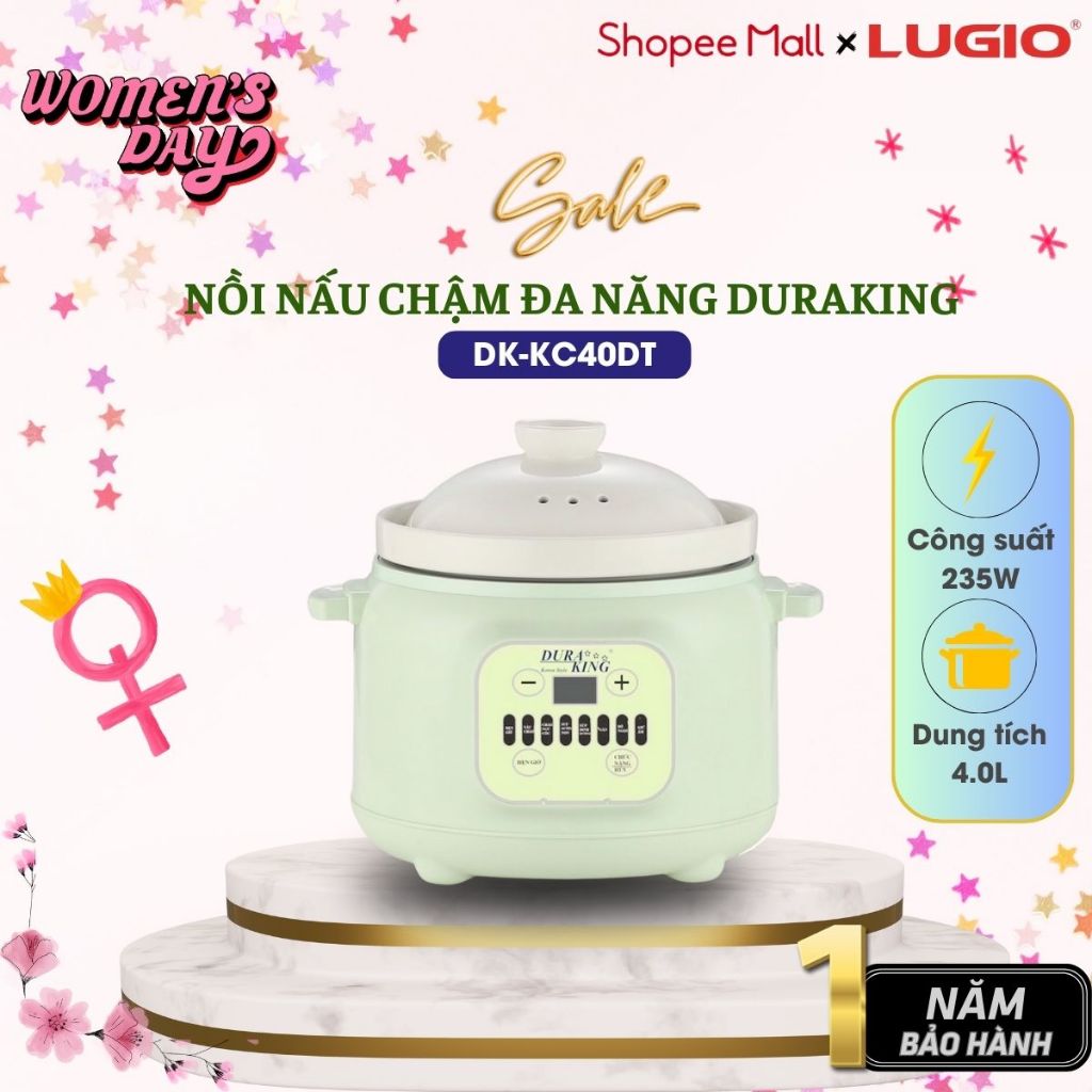 Nồi nấu chậm DURAKING DK - KC40ĐT 4L nồi hầm đa năng hầm gà, chưng yến, nấu cháo, kho cá 8 chế độ nấu bảo hành 12 tháng