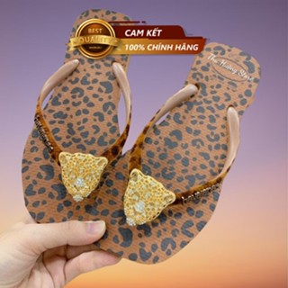 Dép Kẹp Nữ Havaianas Đế Vuông Quai Nhung Đính Đầu Beo Tam Giác