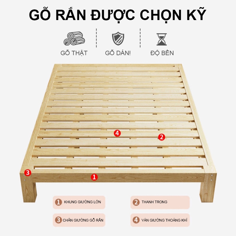 HEINO Giường Ngủ Pallet Gỗ Tự Nhiên Đủ Kích Thước Chất Lượng Cao Loại Chân Cao - Bảo Hành 12 Tháng | BigBuy360 - bigbuy360.vn