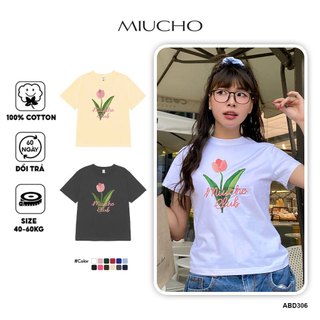 Áo baby tee hoa tuplip xinh xắn ABD306 Miucho cotton cổ tròn in graphic