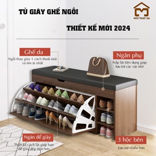 Tủ Giày Ghế Ngồi Mẫu Mới 2024 Thêm Nắp Lật Để Đồ - Kệ Để Giày Dép Bằng Gỗ Không Cần Lắp Đặt Thông Minh Tiện Lợi 3A