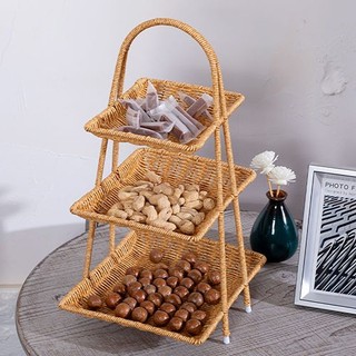 Khay đựng bánh kẹo hoa quả nhựa mây tre đan decor vytaco