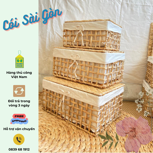 [SIÊU RẺ] Giỏ lục bình đựng đồ đa năng[ĐAN CARO], giỏ cói lục bình sắp xếp nhà cửa, khay đựng đồ, hộp đựng đồ