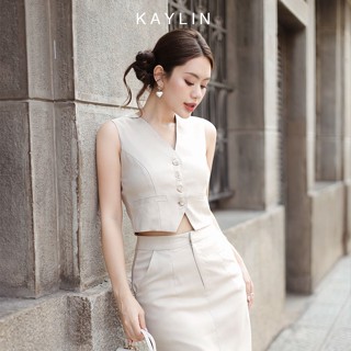 Set KAYLIN áo gile phối chân váy Midi dài chất vải Tuýt si cotton phong cách thanh lịch N2191